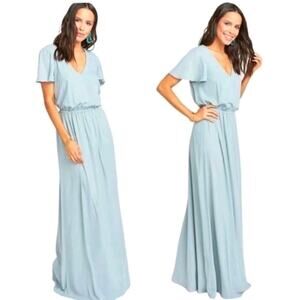 Show Me Your Mumu Michelle Flutter Maxi Dress in Steel Blue Chiffon